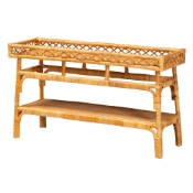 bali & pari Savitri Modern Bohemian Natural Rattan 2-Tier Console Table Baxton Studio restaurant furniture, hotel furniture, commercial furniture, wholesale living room furniture, wholesale console table, classic console table